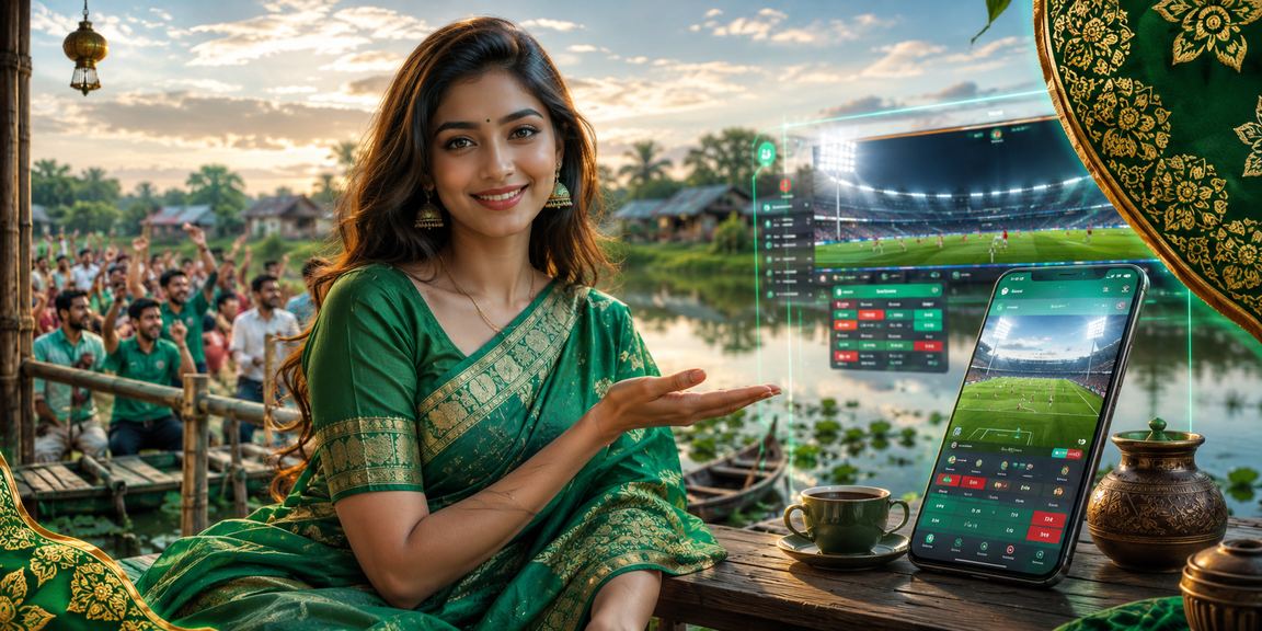 বগুড়ায় সাড়িপরা একজন নারী মোবাইলে fastmax168 - এ বেটিং করছেন